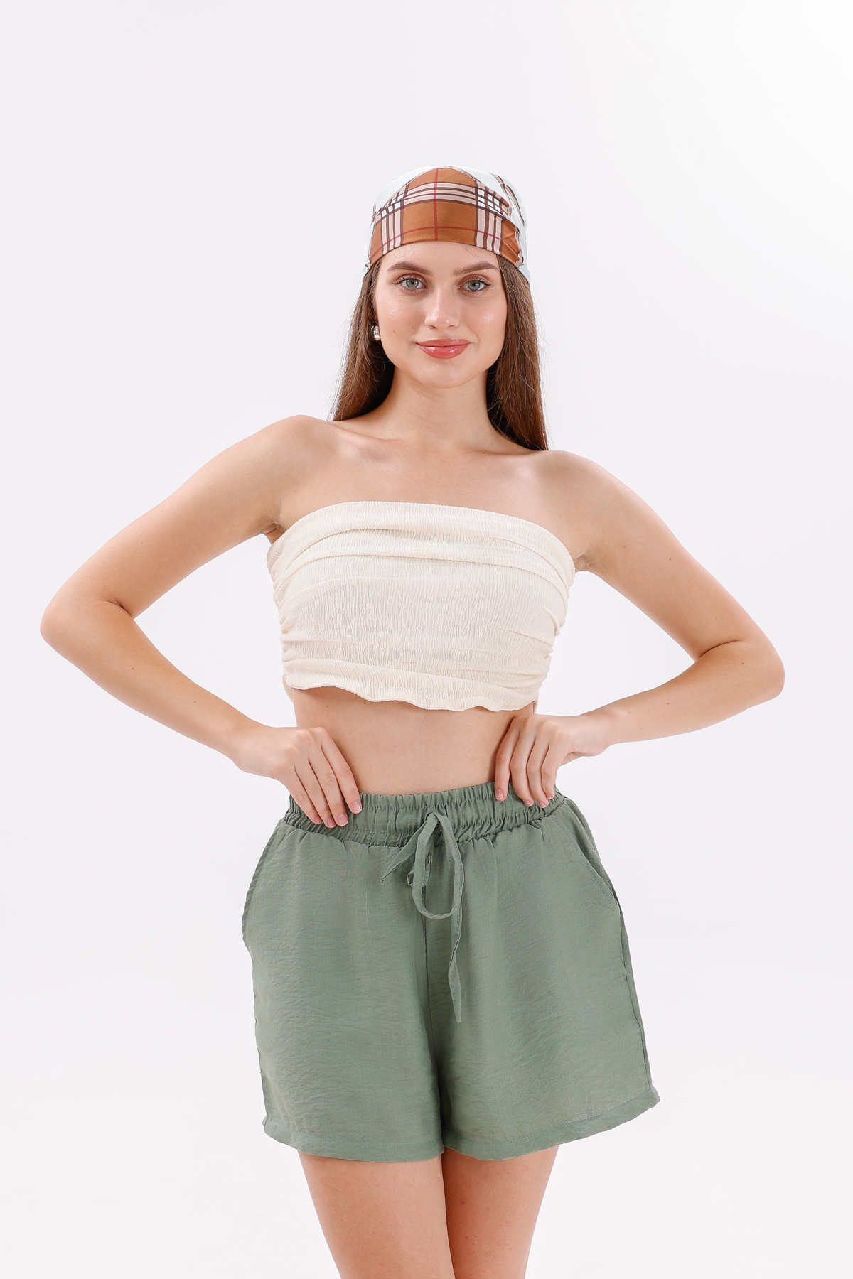 Genıus%20Store%20Kadın%20Şort%20Aerobin%20Pamuklu%20Cepli%20Çekmez%20Kumaş%20Beli%20Lastikli%20Şort-Yeşil