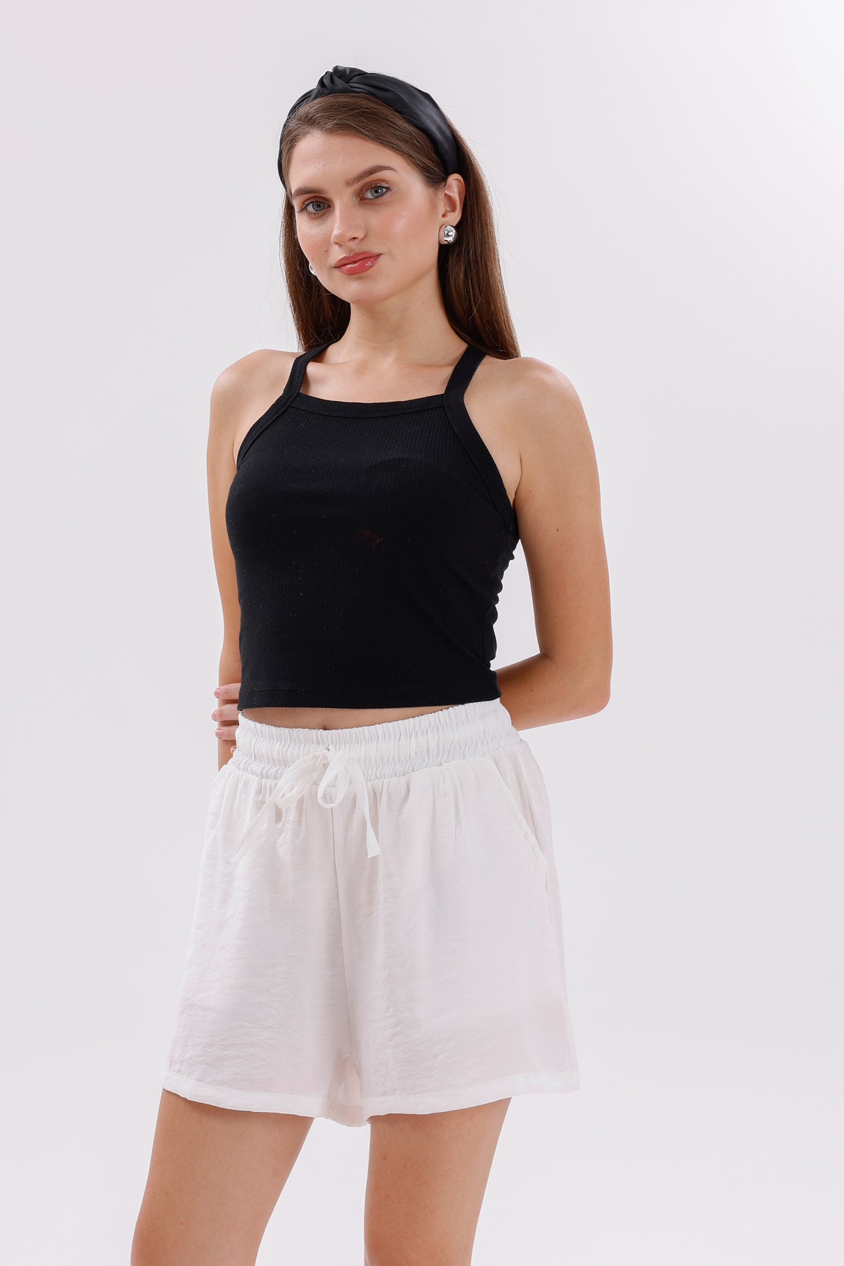 Genıus%20Store%20Kadın%20Şort%20Aerobin%20Pamuklu%20Cepli%20Çekmez%20Kumaş%20Beli%20Lastikli%20Şort-Beyaz