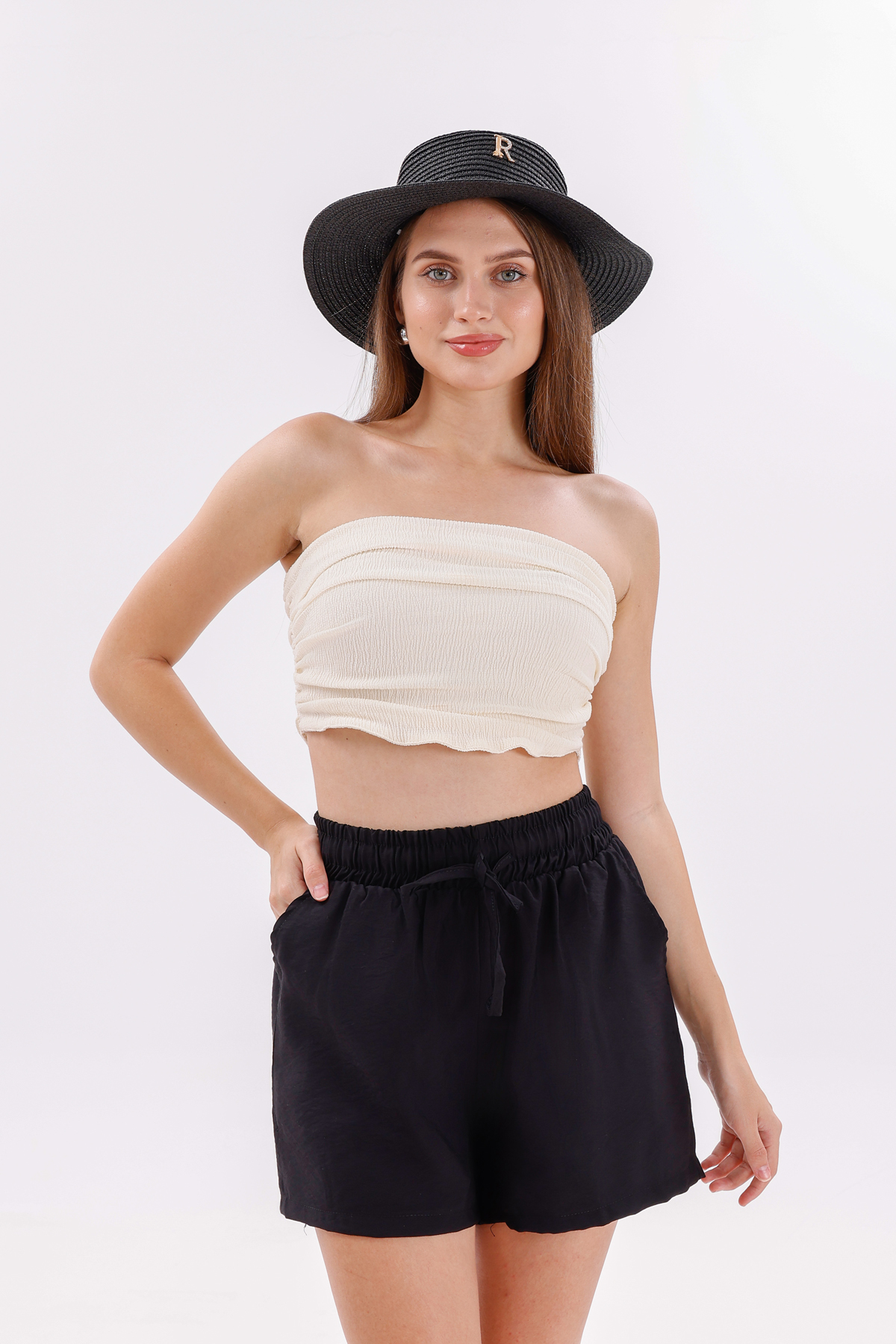 Genıus%20Store%20Kadın%20Şort%20Aerobin%20Pamuklu%20Cepli%20Çekmez%20Kumaş%20Beli%20Lastikli%20Şort