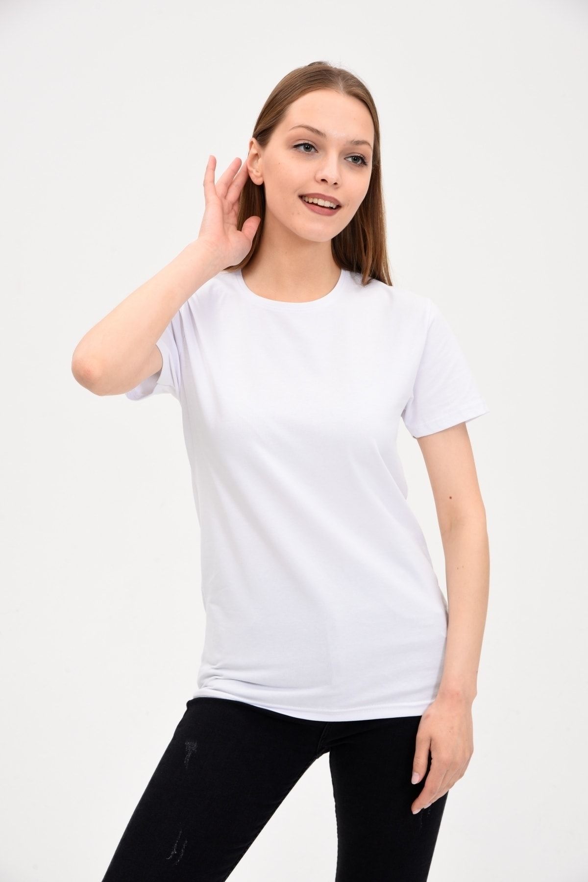 Kadın%20Bisiklet%20Yaka%20Basic%20Tişört%20Beyaz