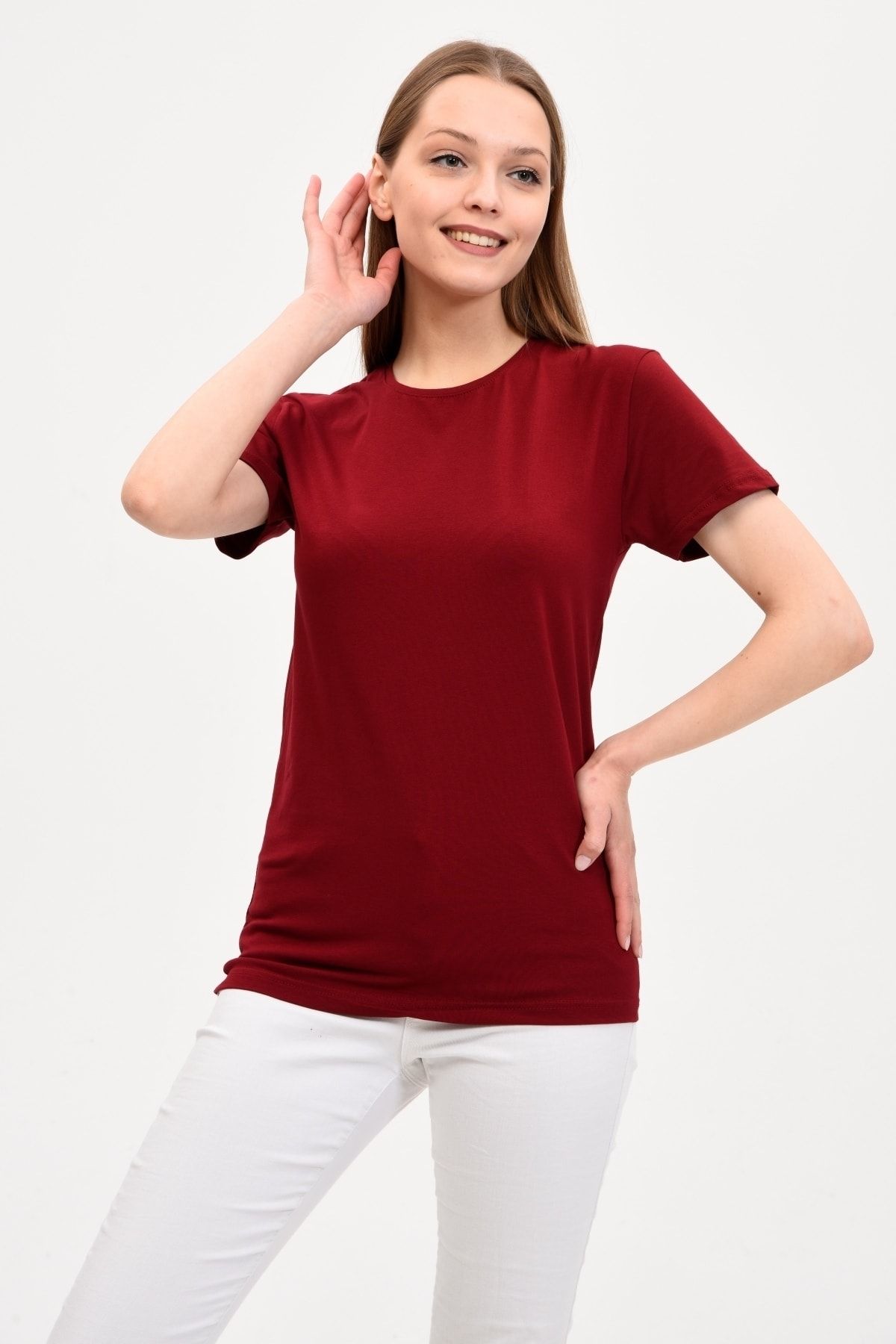 Kadın%20Bisiklet%20Yaka%20Basic%20Tişört%20Bordo