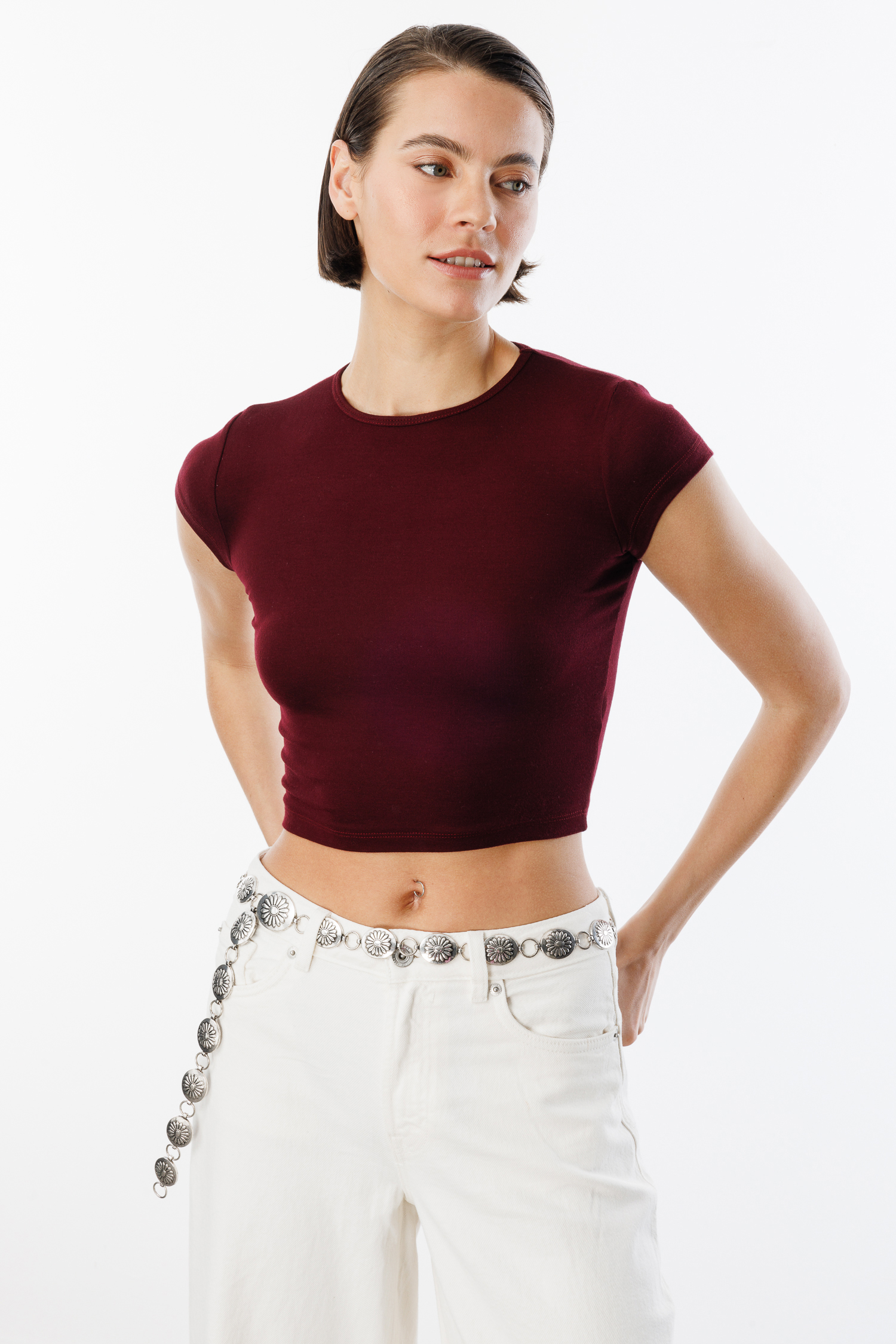 Kısa%20Kollu%20Kadın%20Crop%20T-shirt%20CROP-T-SHIRT-Bordo