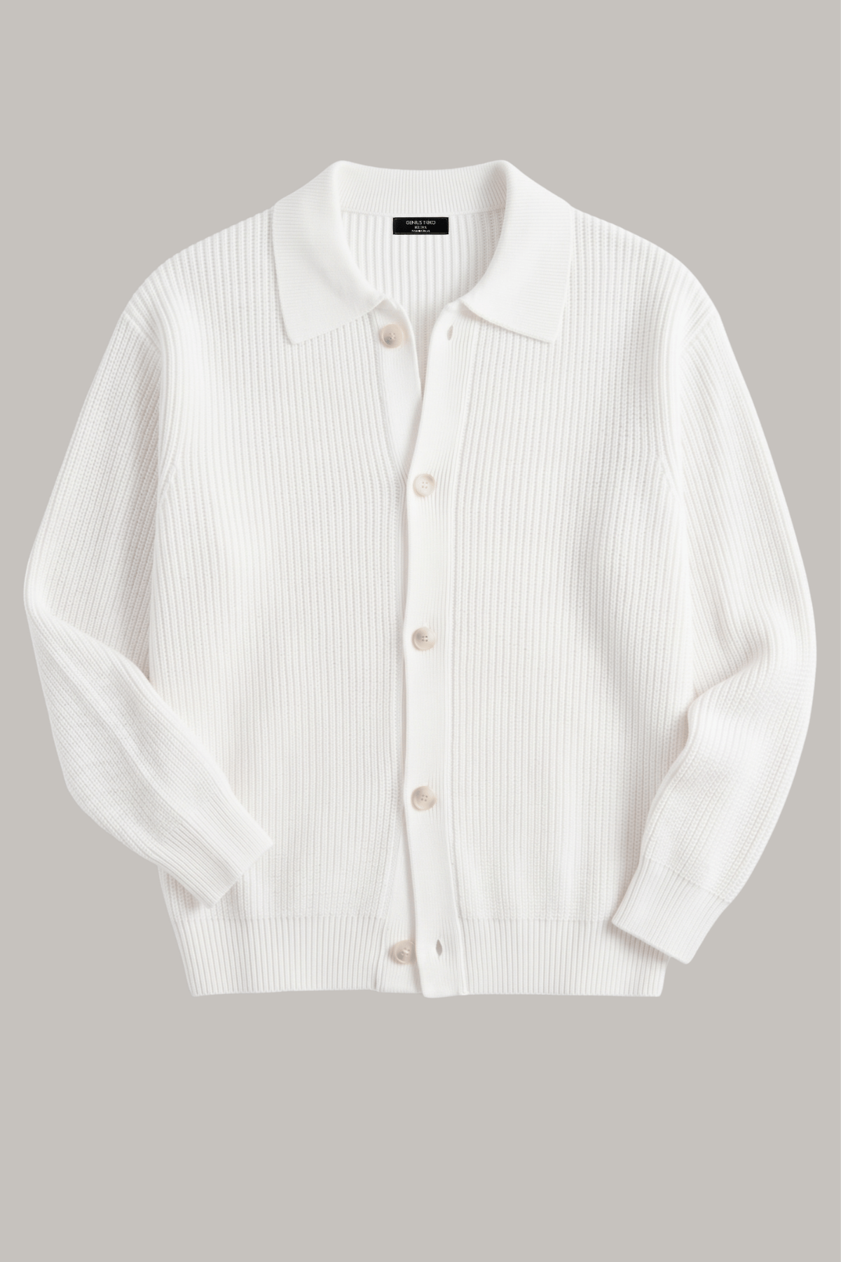 Erkek%20Hırka%20Oversize%20Kalıp%20Düğmeli%20Polo%20Yaka%20Triko%20Kazak%20Çekme/Uzama%20Yapmaz%20ERKEK-HIRKA-Beyaz