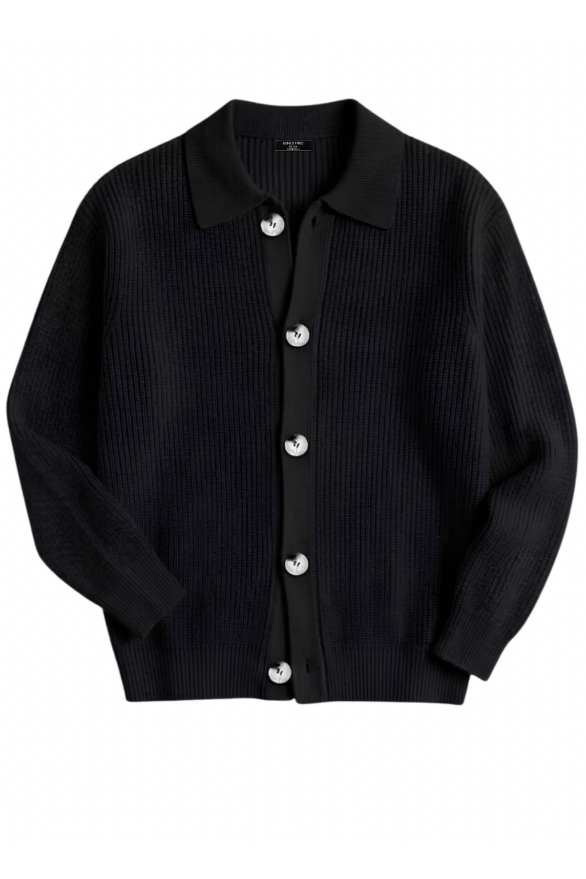 Erkek%20Hırka%20Oversize%20Kalıp%20Düğmeli%20Polo%20Yaka%20Triko%20Kazak%20Çekme/Uzama%20Yapmaz%20ERKEK-HIRKA-Siyah