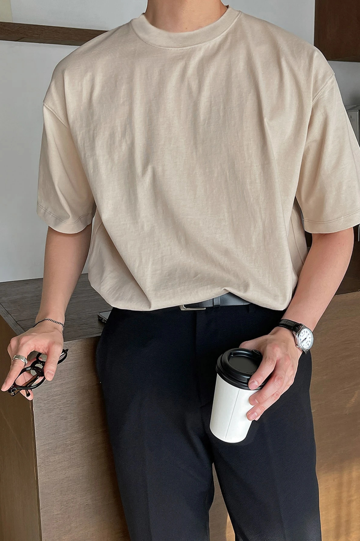 Erkek%20Oversize%20Tişört%20Pamuk%20Kumaş%20Bisiklet%20Yaka%20Rahat%20Kalıp%20T-shirt