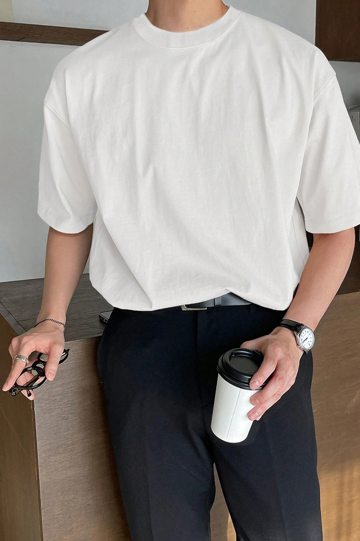 Erkek%20Oversize%20Tişört%20Pamuk%20Kumaş%20Bisiklet%20Yaka%20Rahat%20Kalıp%20T-shirt-Beyaz