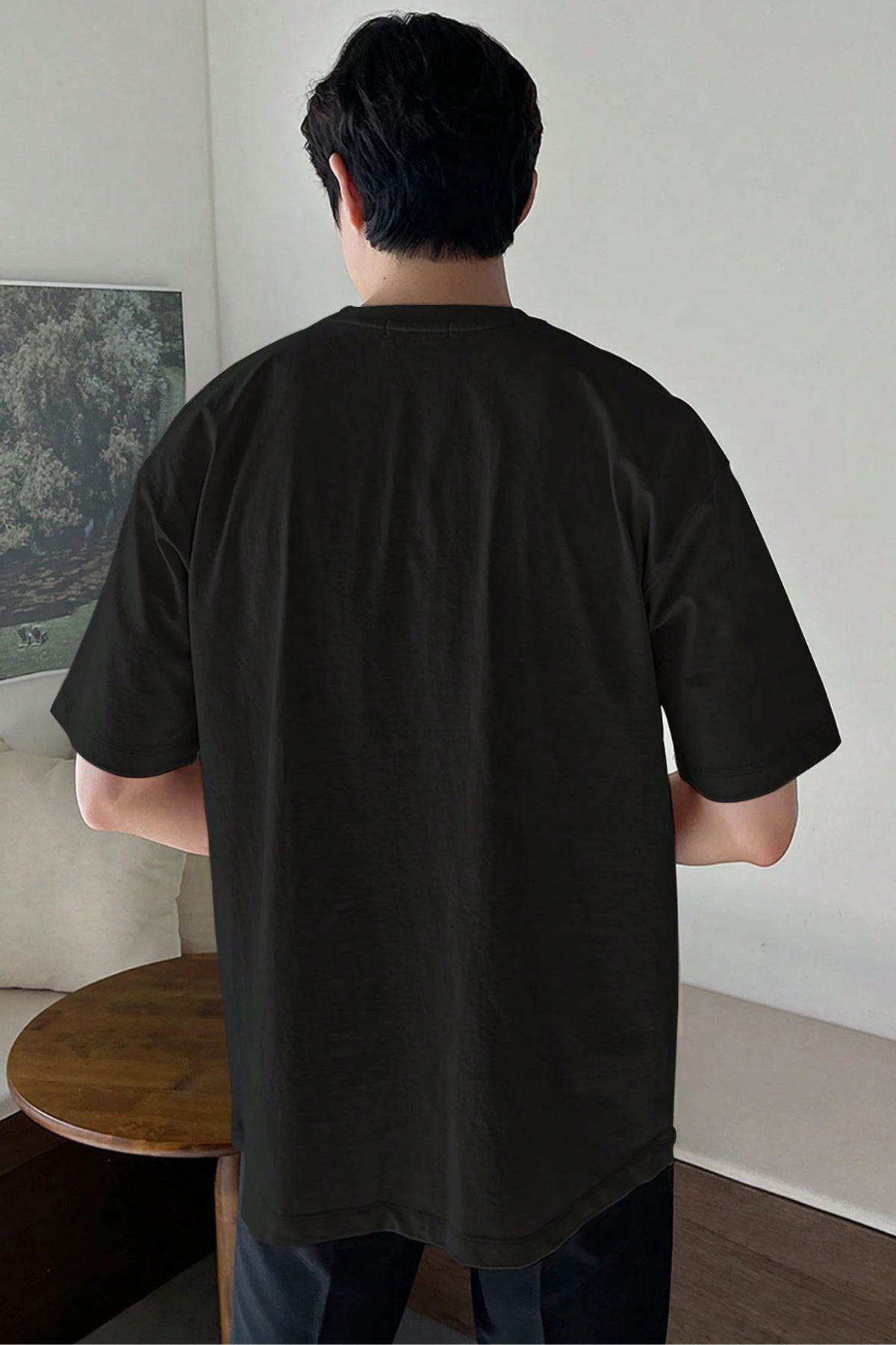 Erkek%20Oversize%20Tişört%20Pamuk%20Kumaş%20Bisiklet%20Yaka%20Rahat%20Kalıp%20T-shirt-Siyah