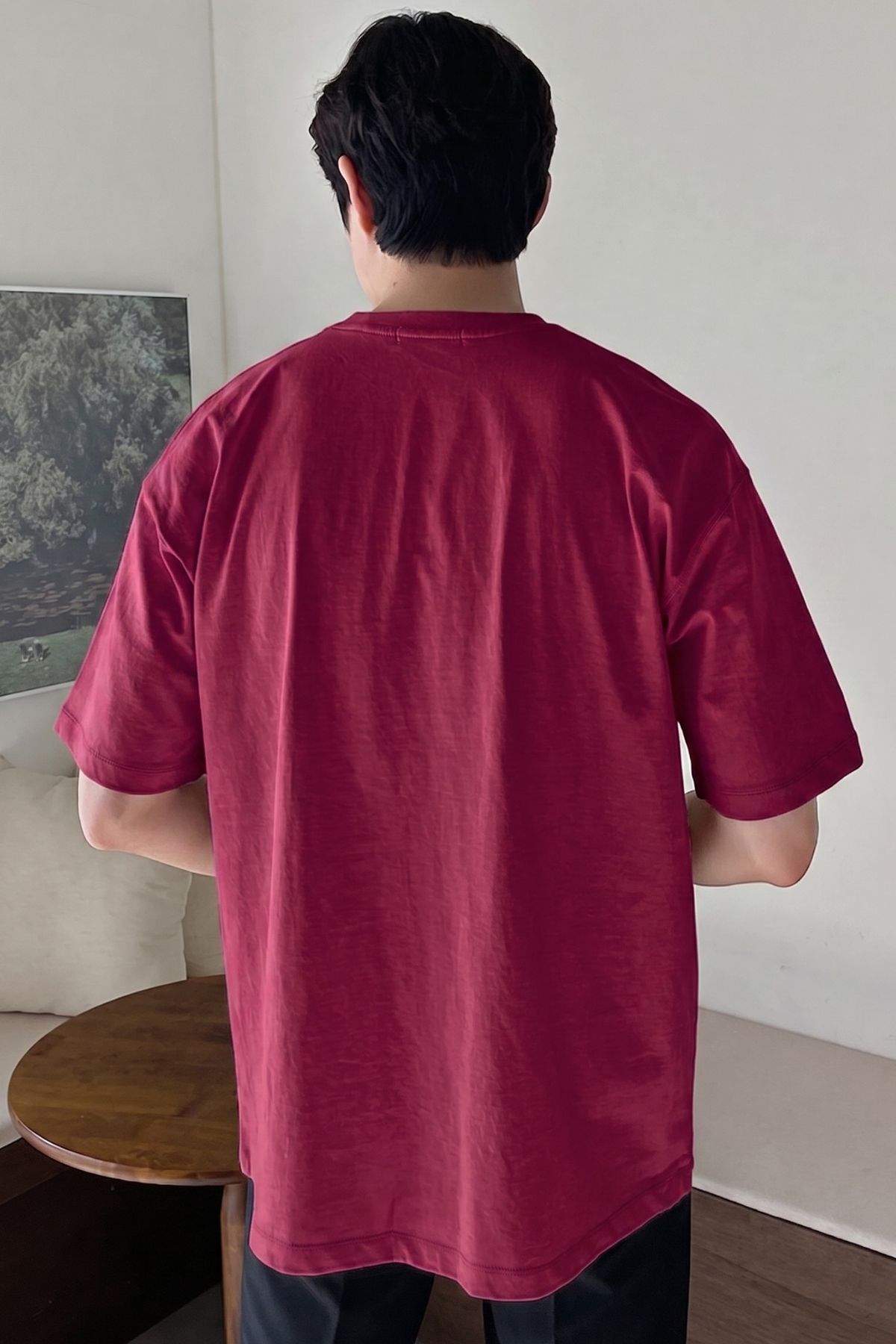 Erkek%20Oversize%20Tişört%20Pamuk%20Kumaş%20Bisiklet%20Yaka%20Rahat%20Kalıp%20T-shirt-Bordo