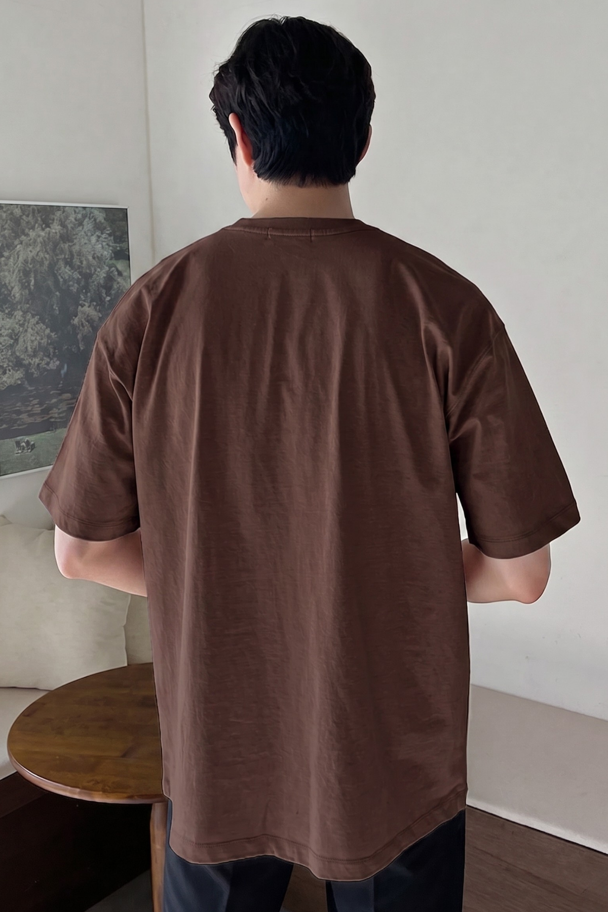 Erkek%20Oversize%20Tişört%20Pamuk%20Kumaş%20Bisiklet%20Yaka%20Rahat%20Kalıp%20T-shirt-Kahverengi