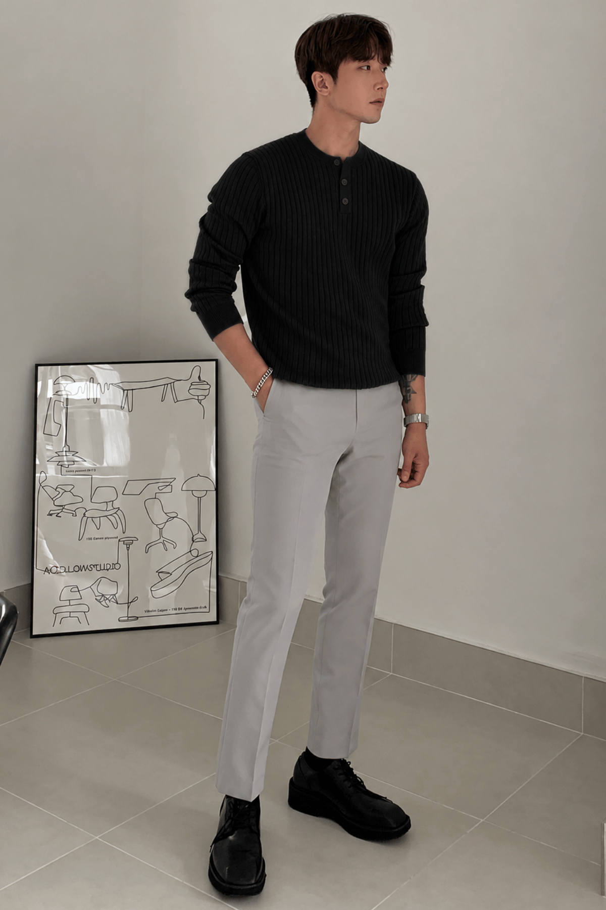 Erkek%20Fitilli%20Henley%20Yaka%20Triko%20Kazak%20Regular%20Fit%20Düğmeli%20Kazak%20HENLEY-YAKA-Siyah