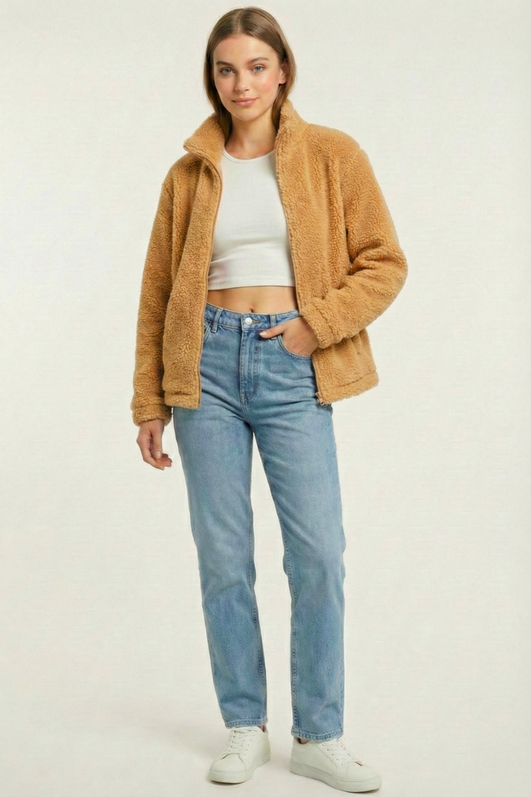 Kadın%20Peluş%20Tam%20Fermuarlı%20Cepli%20Sherpa%20Kuzu%20Kumaş%20Oversize%20Peluş%20Polar%20Sweatshirt-Bej