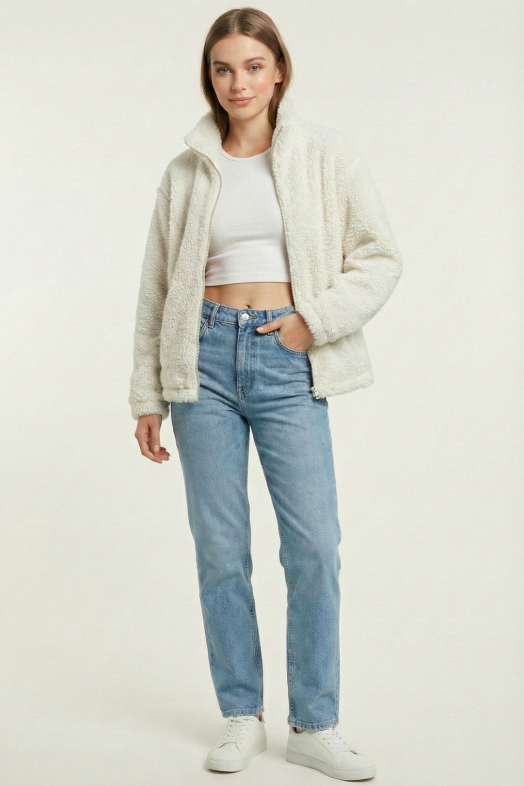 Kadın%20Peluş%20Tam%20Fermuarlı%20Cepli%20Sherpa%20Kuzu%20Kumaş%20Oversize%20Peluş%20Polar%20Sweatshirt-Ekru