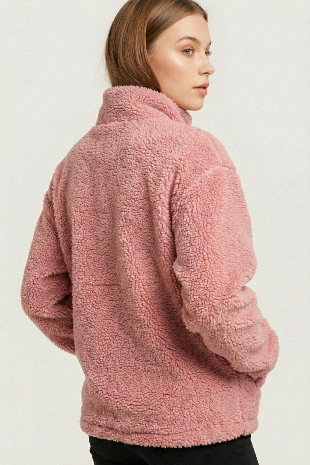 Kadın%20Peluş%20Tam%20Fermuarlı%20Cepli%20Sherpa%20Kuzu%20Kumaş%20Oversize%20Peluş%20Polar%20Sweatshirt-Pembe