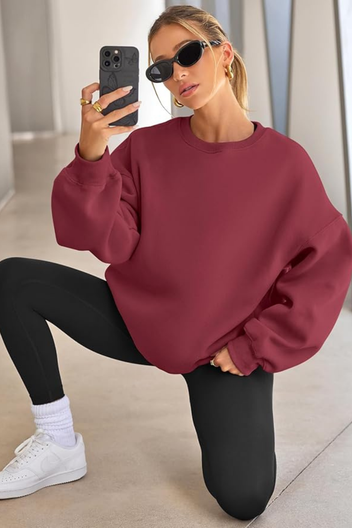 Genıus%20Store%20Kadın%20Sweatshirt%20Oversize%20Geniş%20Kalıp%20İçi%20Şardonlu%20Bisiklet%20Yaka%20Oversize Sweatshirt%20KADIN-SWEATSHIRT-Bordo