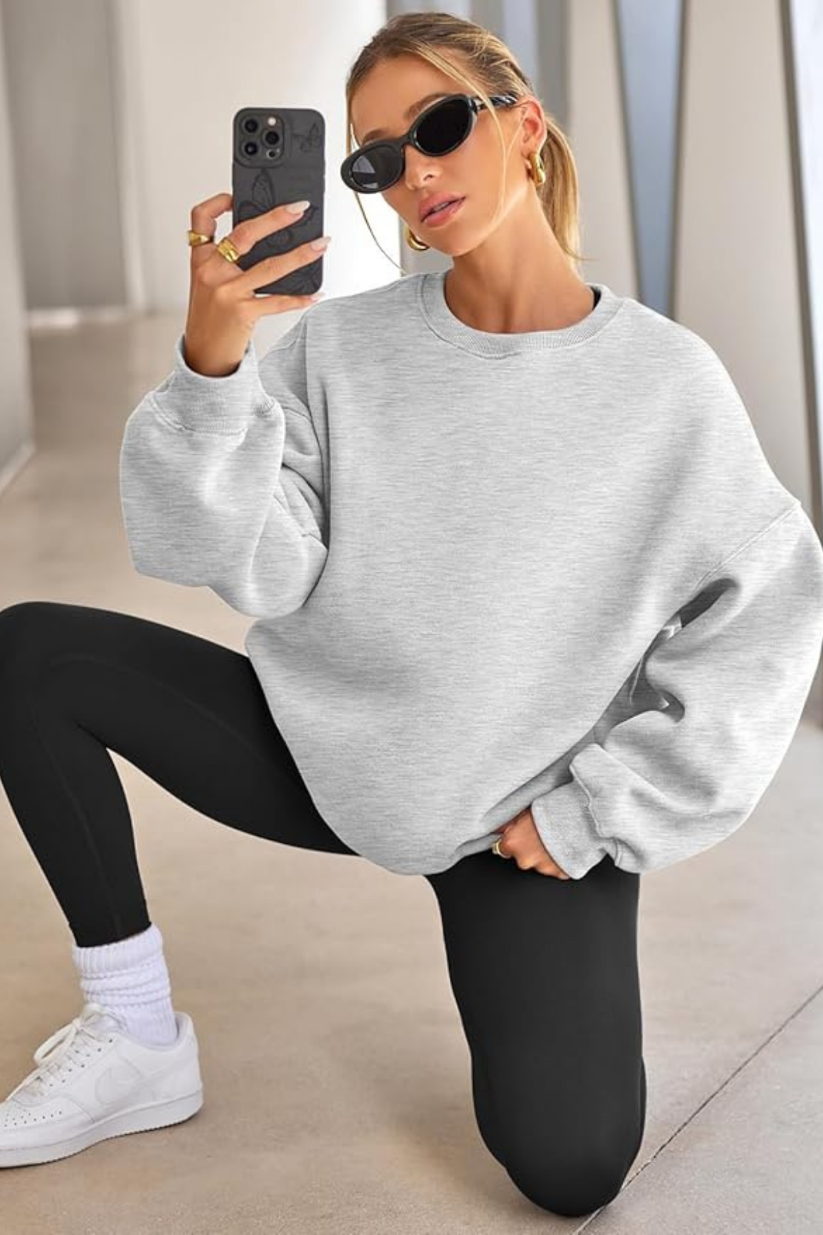 Genıus%20Store%20Kadın%20Sweatshirt%20Oversize%20Geniş%20Kalıp%20İçi%20Şardonlu%20Bisiklet%20Yaka%20Oversize Sweatshirt%20KADIN-SWEATSHIRT-Gri
