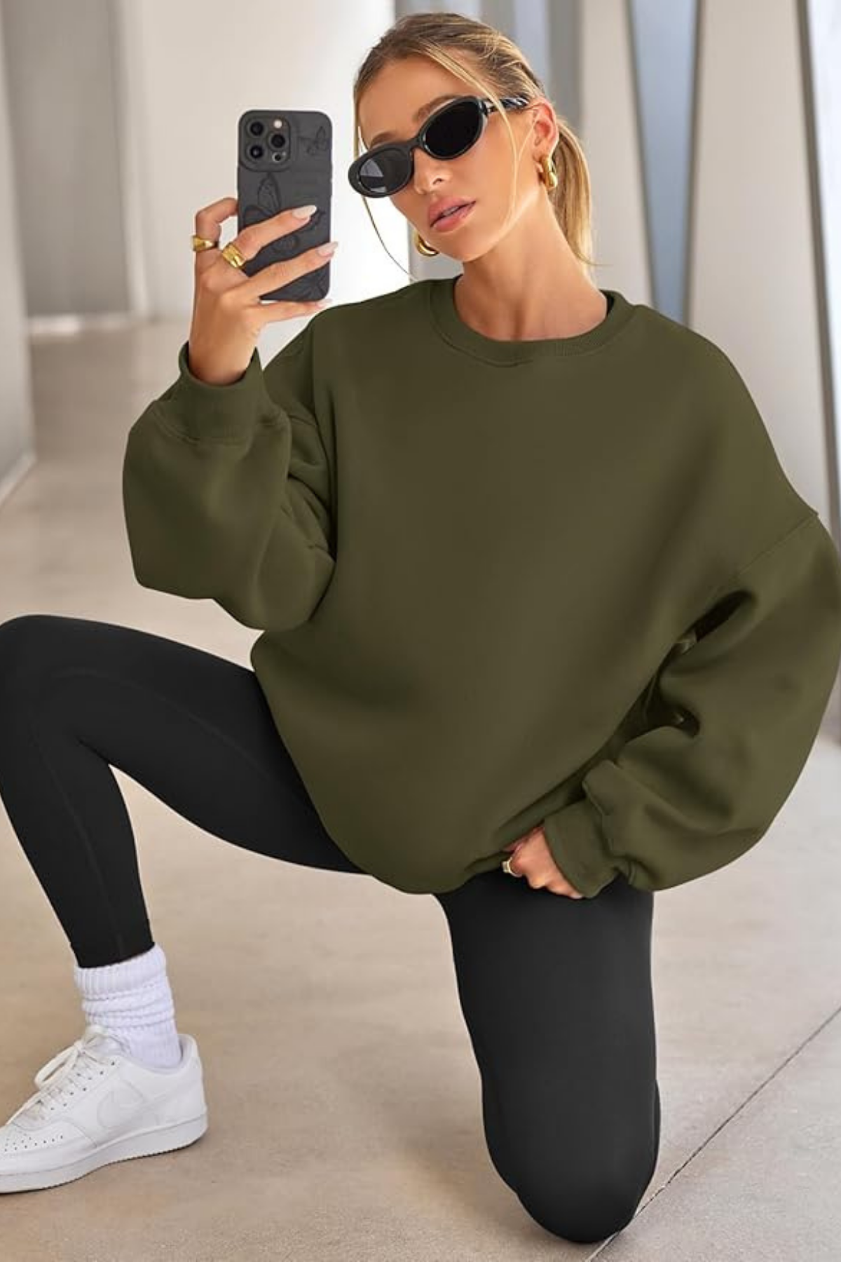 Genıus%20Store%20Kadın%20Sweatshirt%20Oversize%20Geniş%20Kalıp%20İçi%20Şardonlu%20Bisiklet%20Yaka%20Oversize Sweatshirt%20KADIN-SWEATSHIRT-Haki