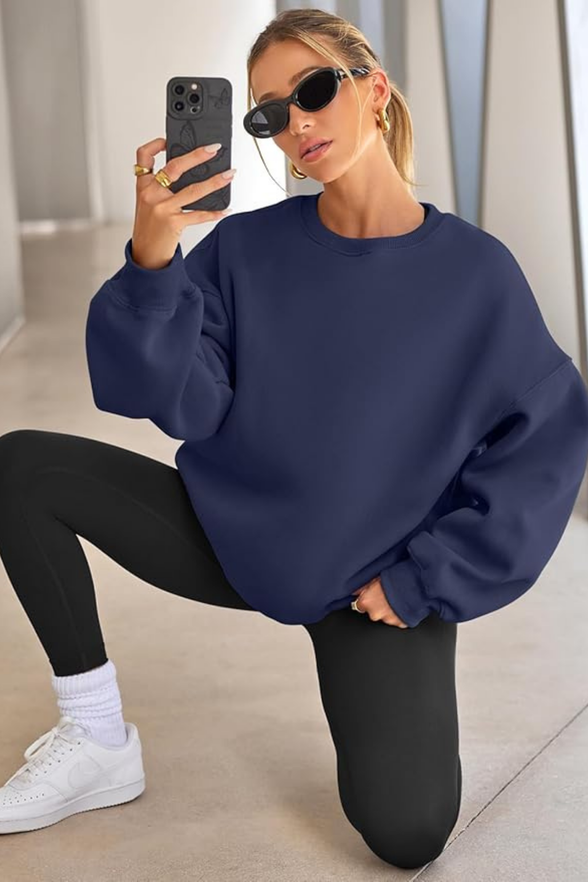 Genıus%20Store%20Kadın%20Sweatshirt%20Oversize%20Geniş%20Kalıp%20İçi%20Şardonlu%20Bisiklet%20Yaka%20Oversize Sweatshirt%20KADIN-SWEATSHIRT-Lacivert