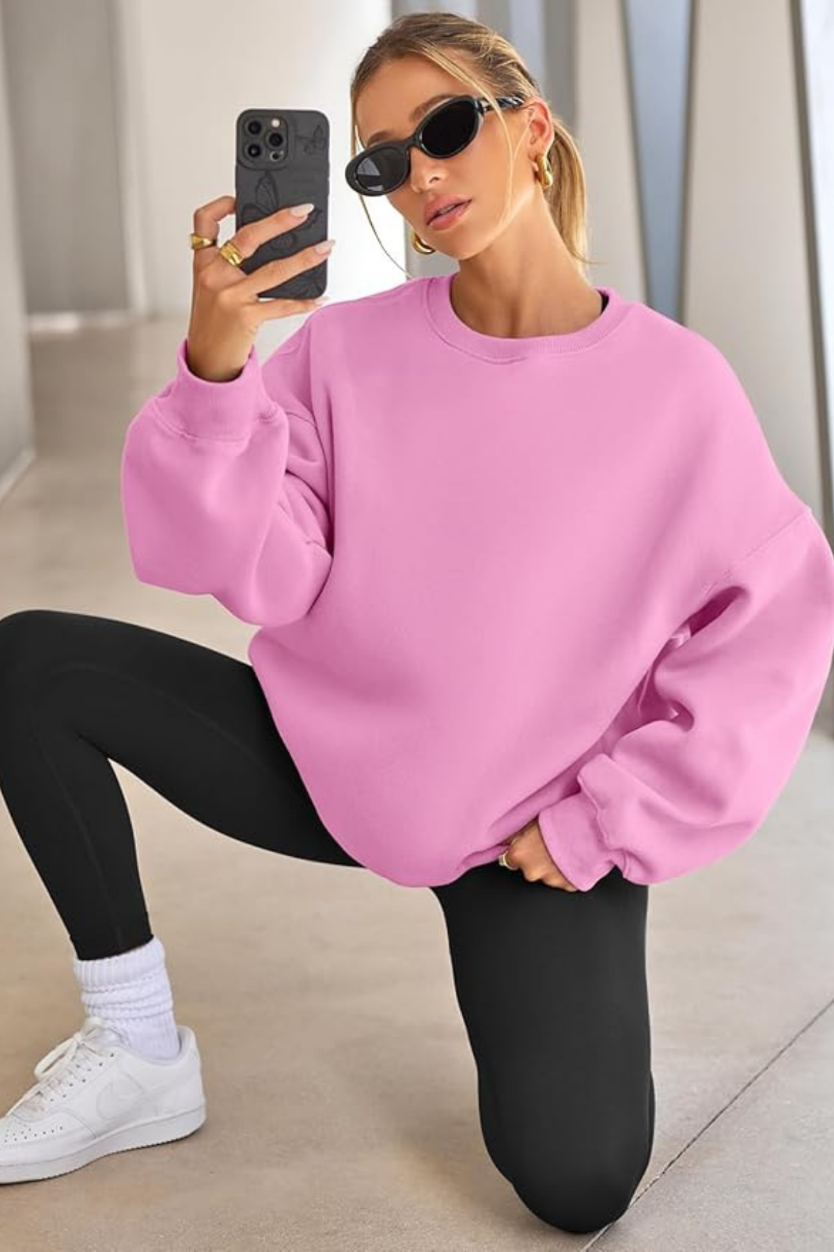 Genıus%20Store%20Kadın%20Sweatshirt%20Oversize%20Geniş%20Kalıp%20İçi%20Şardonlu%20Bisiklet%20Yaka%20Oversize Sweatshirt%20KADIN-SWEATSHIRT-Pembe