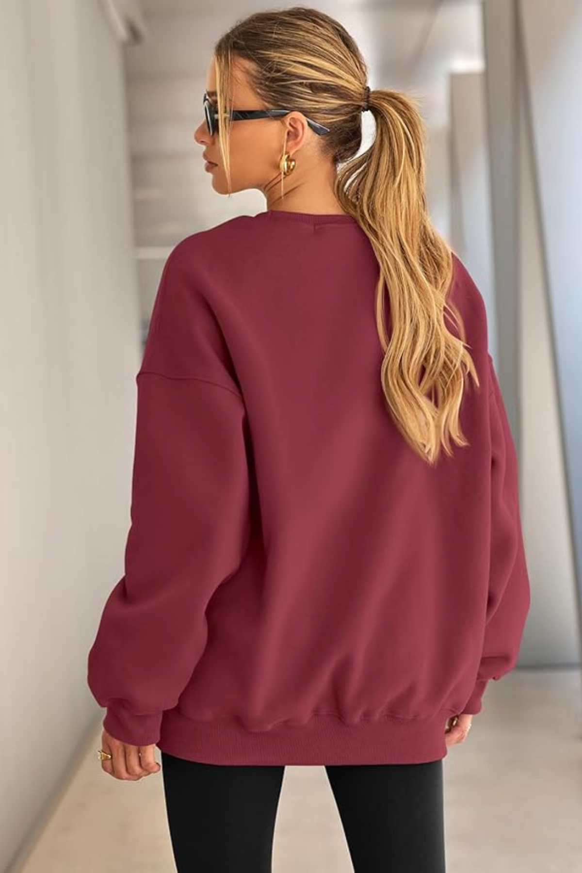 Genıus%20Store%20Kadın%20Sweatshirt%20Oversize%20Geniş%20Kalıp%20İçi%20Şardonlu%20Bisiklet%20Yaka%20Oversize Sweatshirt%20KADIN-SWEATSHIRT-Bordo