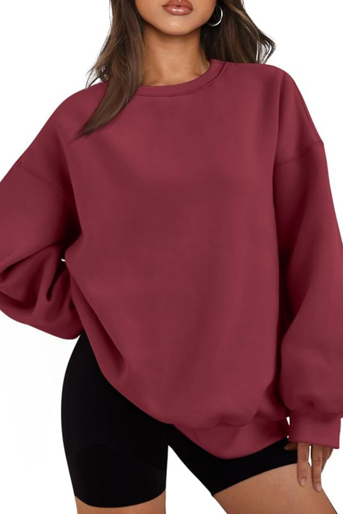 Genıus%20Store%20Kadın%20Sweatshirt%20Oversize%20Geniş%20Kalıp%20İçi%20Şardonlu%20Bisiklet%20Yaka%20Oversize Sweatshirt%20KADIN-SWEATSHIRT-Bordo