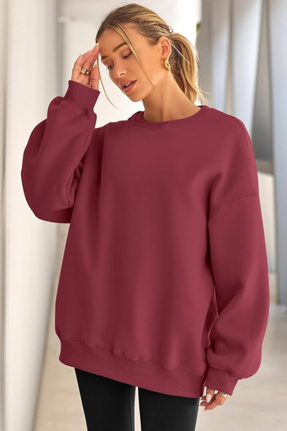 Genıus%20Store%20Kadın%20Sweatshirt%20Oversize%20Geniş%20Kalıp%20İçi%20Şardonlu%20Bisiklet%20Yaka%20Oversize Sweatshirt%20KADIN-SWEATSHIRT-Bordo