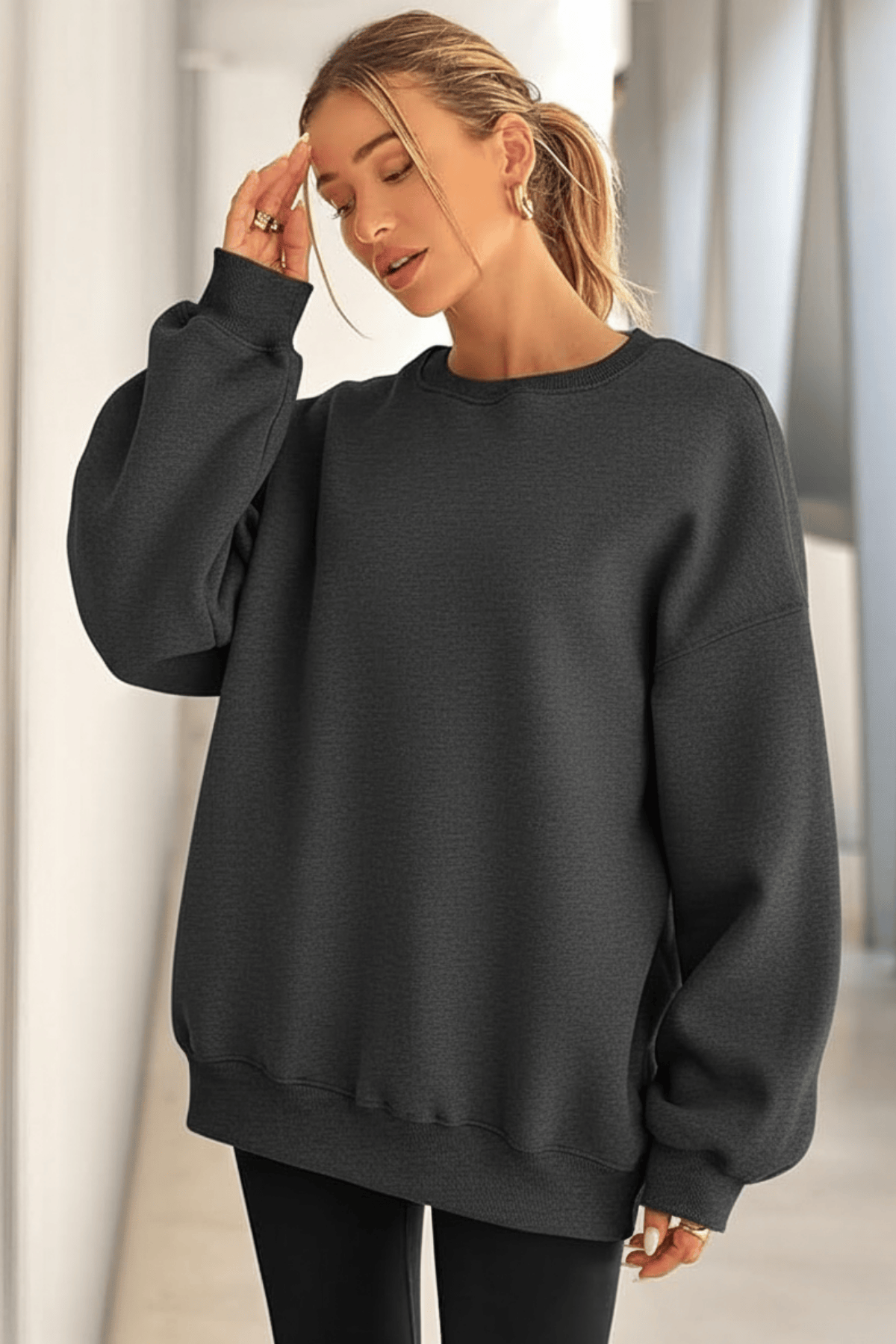 Genıus%20Store%20Kadın%20Sweatshirt%20Oversize%20Geniş%20Kalıp%20İçi%20Şardonlu%20Bisiklet%20Yaka%20Oversize Sweatshirt%20KADIN-SWEATSHIRT-Füme