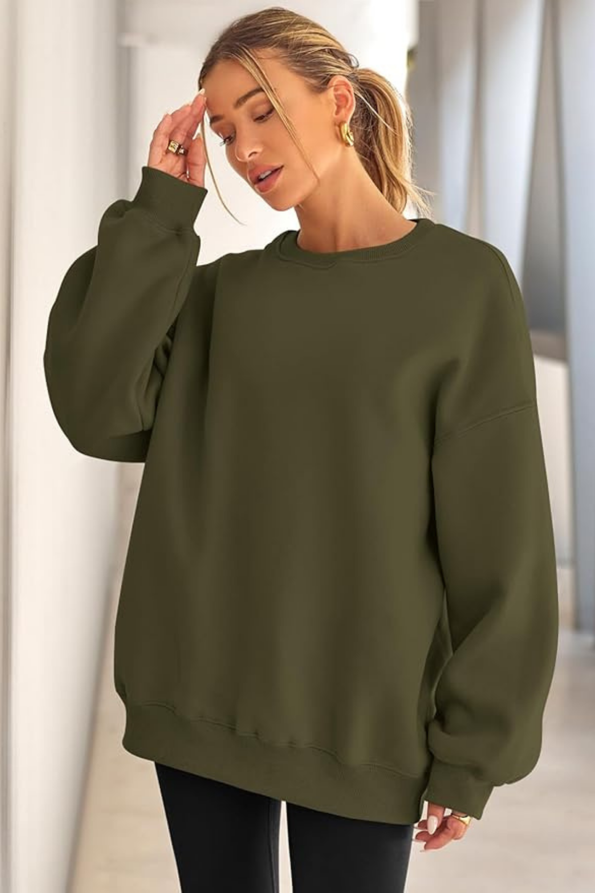 Genıus%20Store%20Kadın%20Sweatshirt%20Oversize%20Geniş%20Kalıp%20İçi%20Şardonlu%20Bisiklet%20Yaka%20Oversize Sweatshirt%20KADIN-SWEATSHIRT-Haki