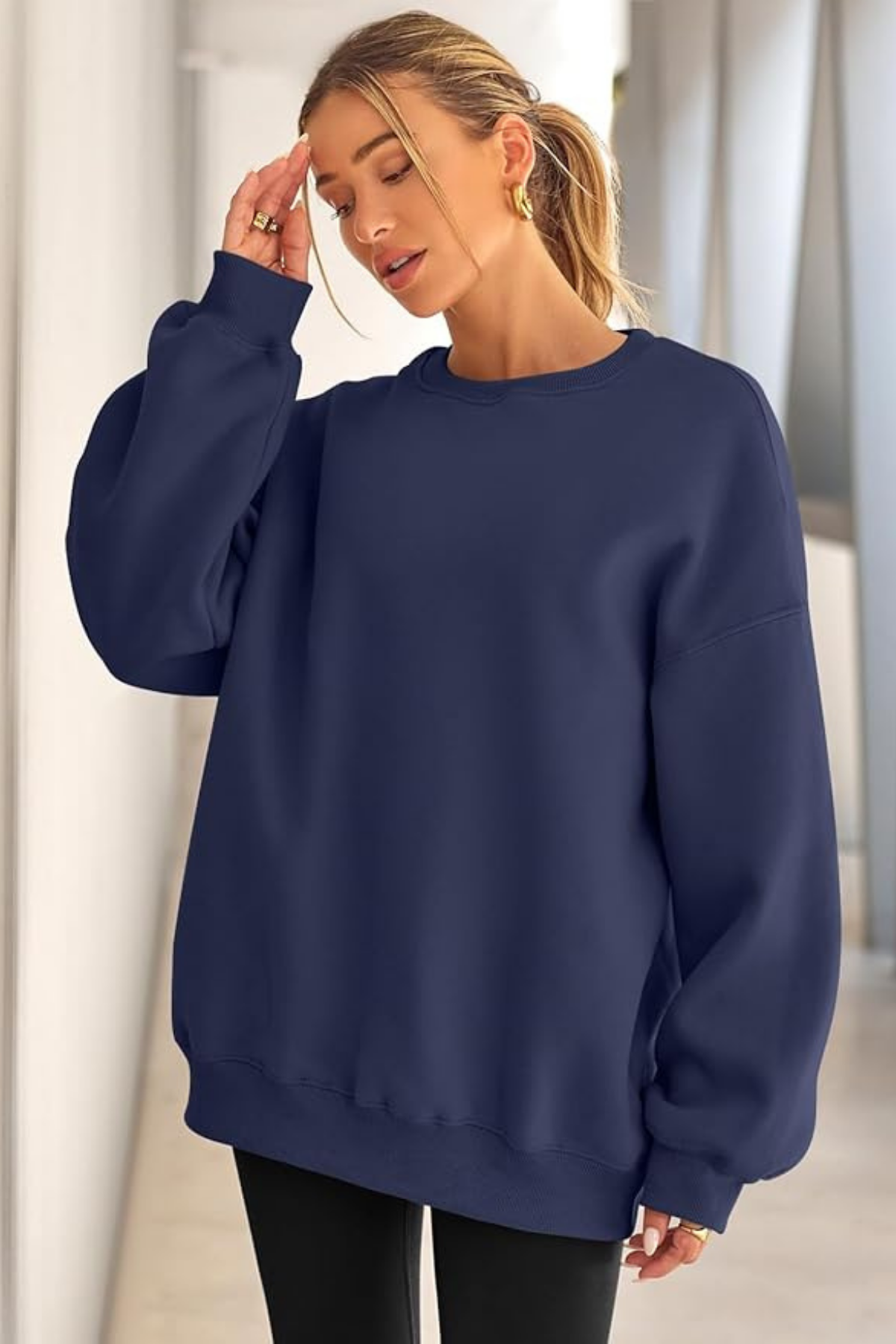 Genıus%20Store%20Kadın%20Sweatshirt%20Oversize%20Geniş%20Kalıp%20İçi%20Şardonlu%20Bisiklet%20Yaka%20Oversize Sweatshirt%20KADIN-SWEATSHIRT-Lacivert
