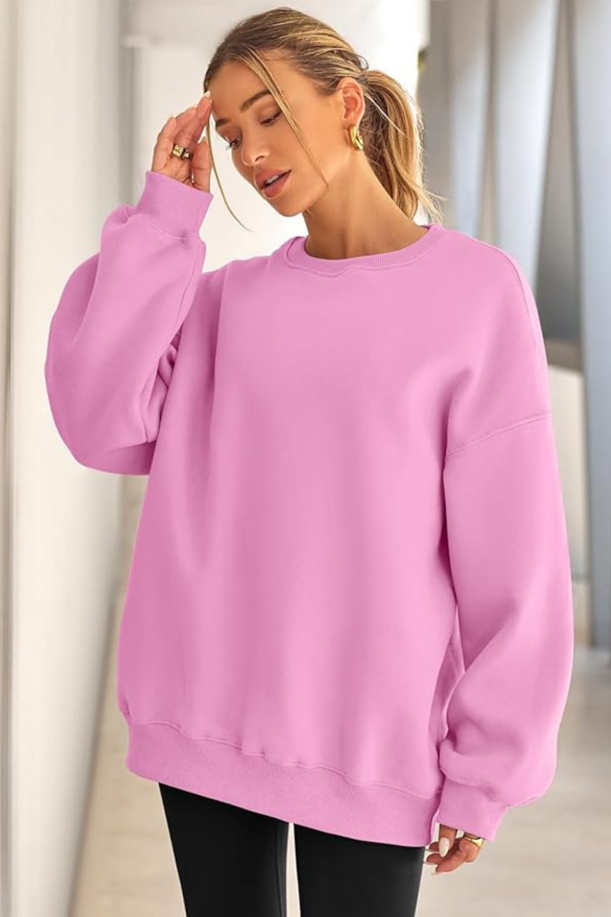 Genıus%20Store%20Kadın%20Sweatshirt%20Oversize%20Geniş%20Kalıp%20İçi%20Şardonlu%20Bisiklet%20Yaka%20Oversize Sweatshirt%20KADIN-SWEATSHIRT-Pembe