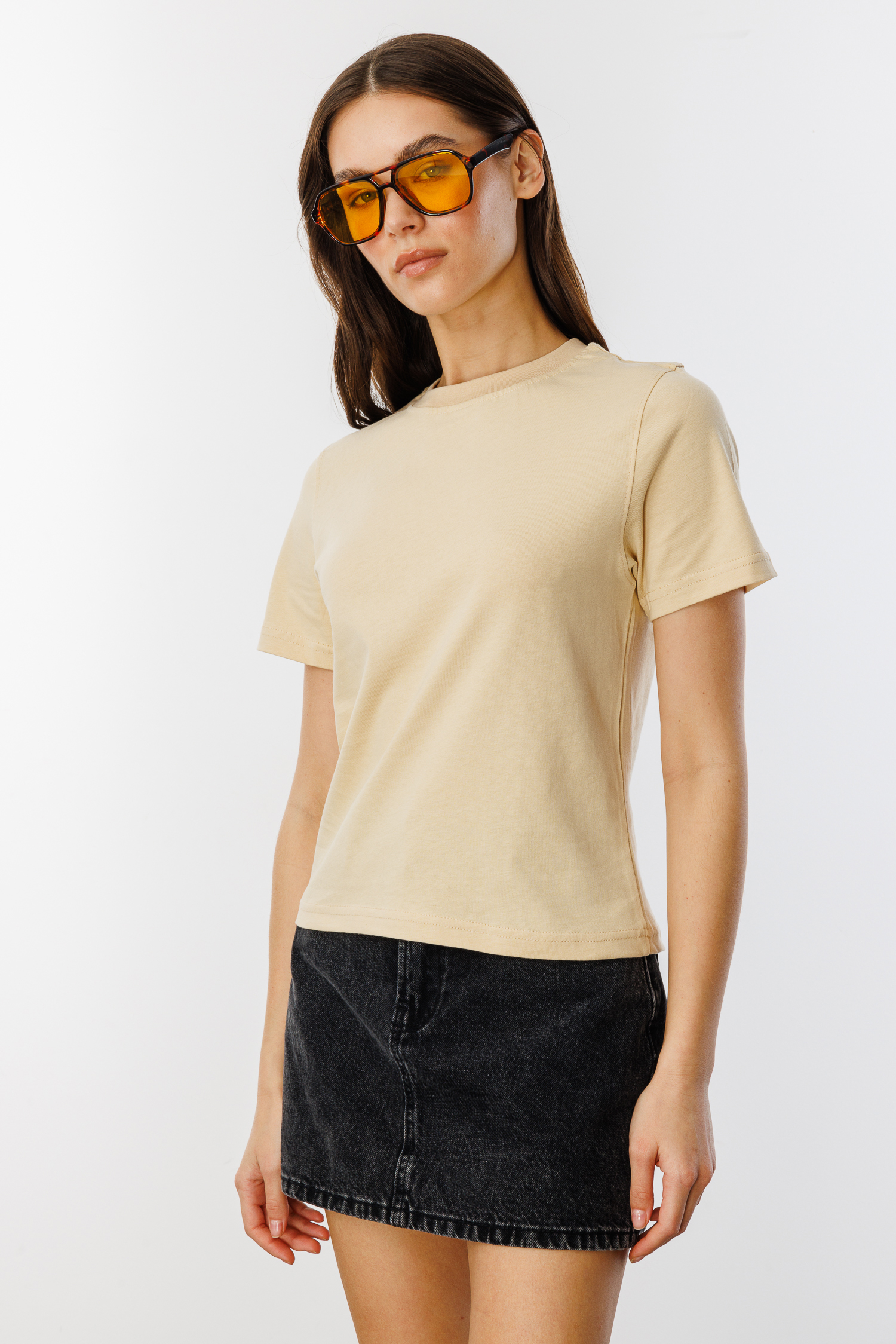 Kadın%20T-shirt%20Kısa%20Kollu%20Organik%20Pamuklu%20Bisiklet%20Yaka%20Crop%20T-shirt