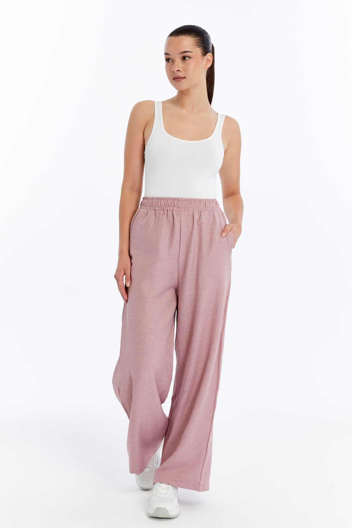 Kadın%20Pantolon%20Keten%20Karışımlı%20Belİ%20Lastikli%20Kırışmaz%20Kumaş%20Pantolon%20KETEN-PANTOLON-PEMBE