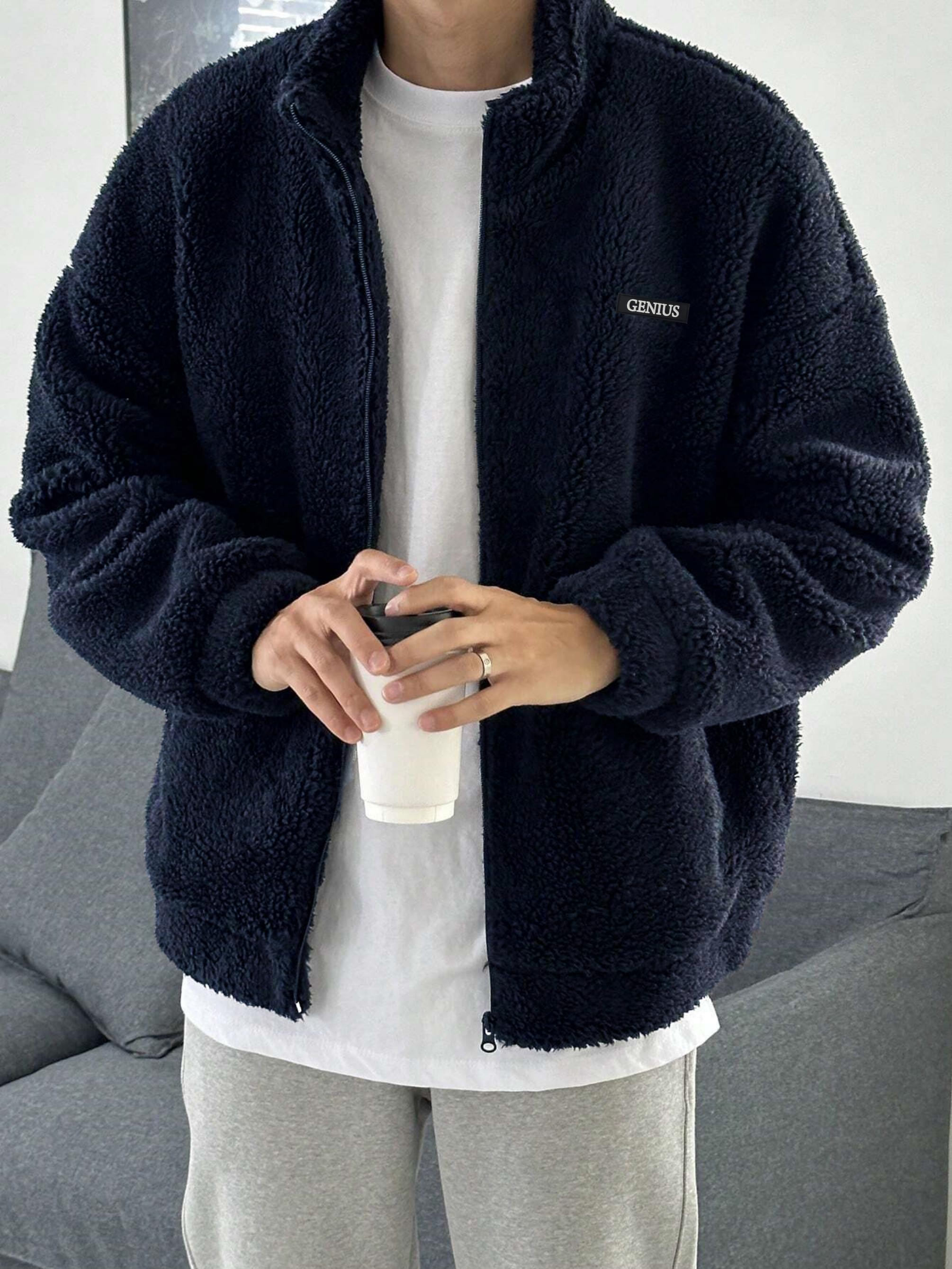 Oversize Peluş Tam Fermuarlı Sweatshirt Peluş İçi Polarlı Sherpa