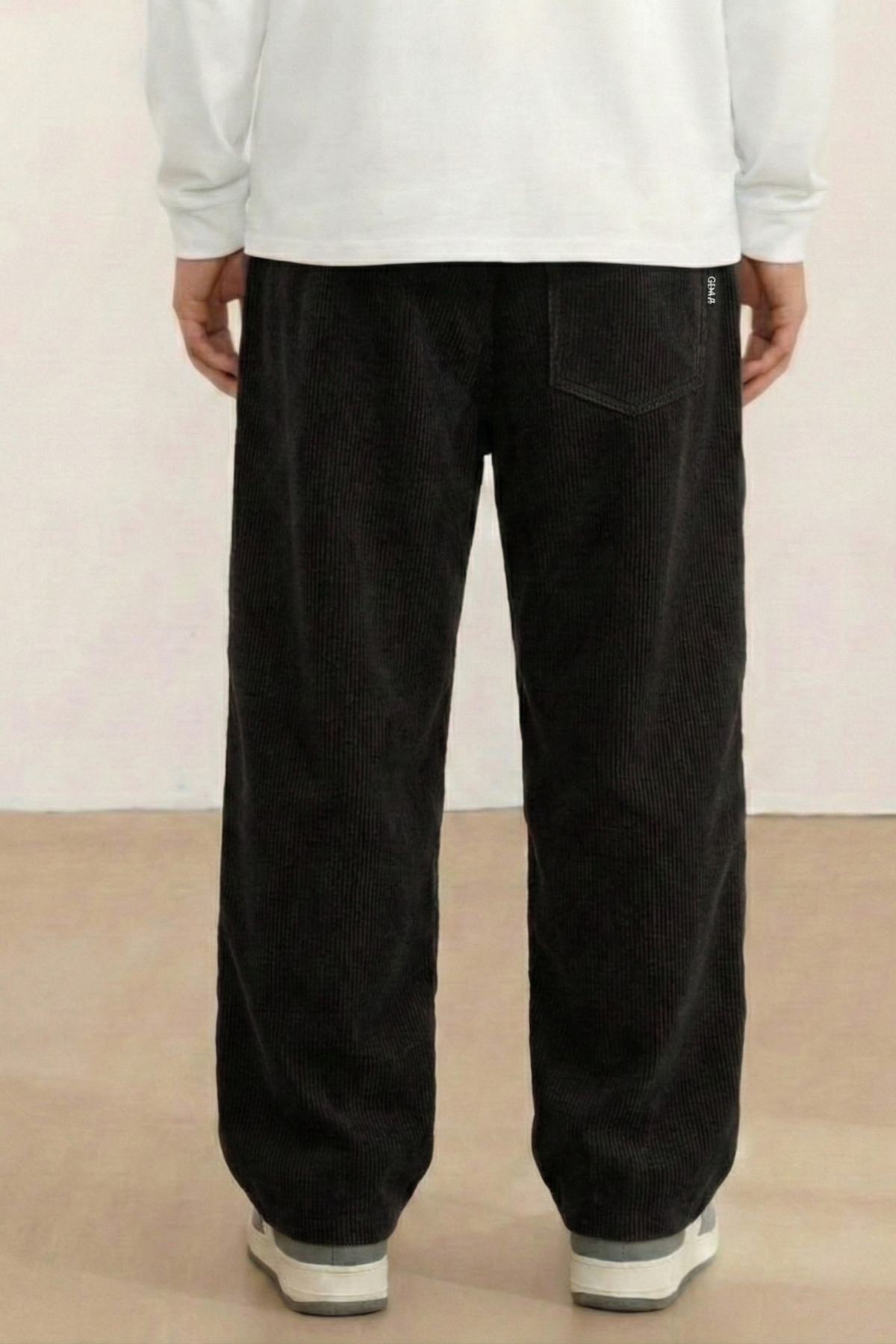 GENIUS%20Erkek%20Pantolon%20Fitilli%20Kadife%20Bol%20Paça%20Oversize%20Pantolon-Siyah