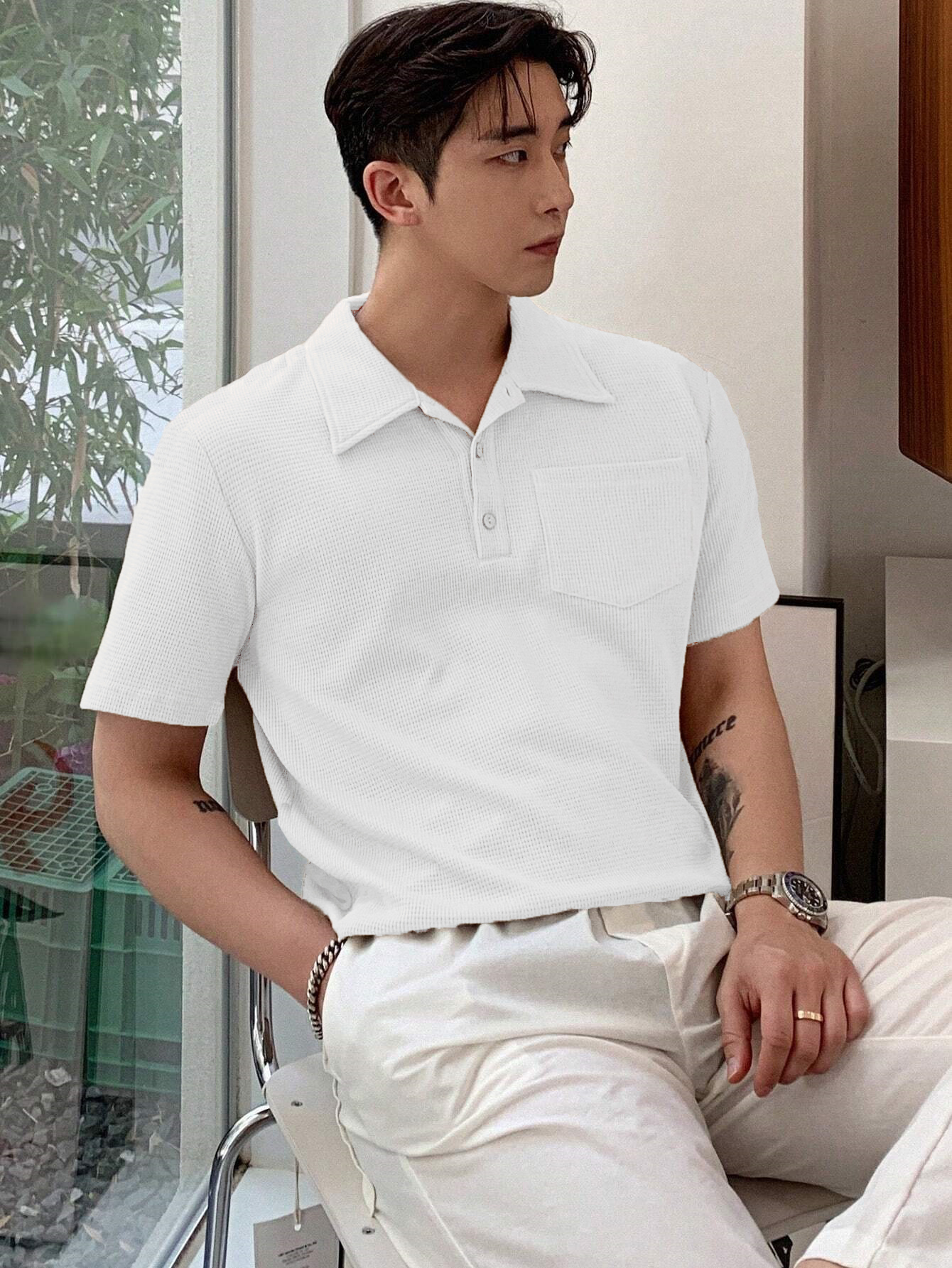 Erkek%20Oversize%20Polo%20Yaka%20%20Waffle%20T-Shirt%20%20POLOYAKA-DÜĞMELİ
