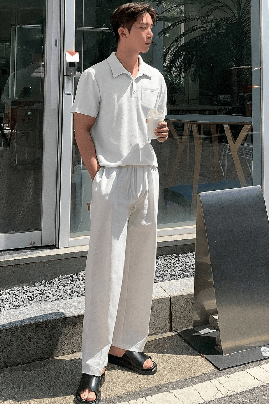 Erkek%20Oversize%20Polo%20Yaka%20%20Waffle%20T-Shirt%20%20POLOYAKA-DÜĞMELİ-Beyaz