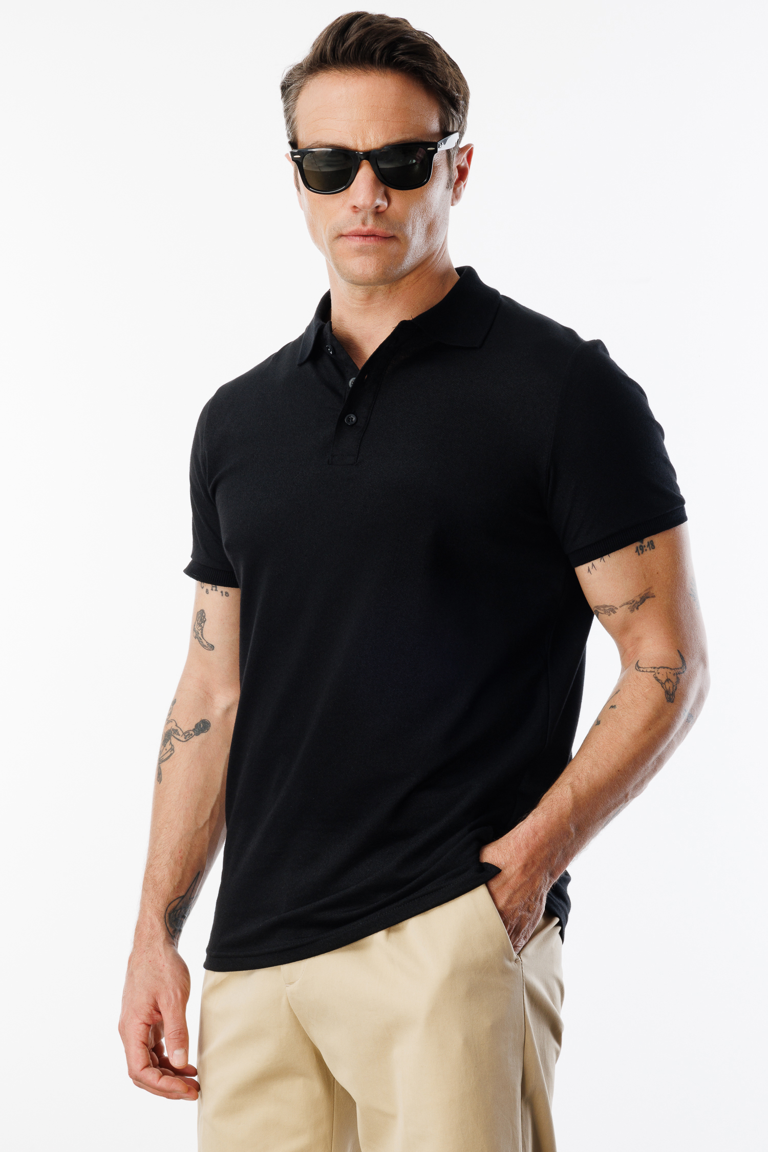  Erkek%20Çekmeyen%20Pamuklu%20Kumaş%20Regular%20Fit%20Standart%20Kesim%20Polo%20Yaka%20Tişört%20POLOYAKA-T-SHIRT1-Siyah