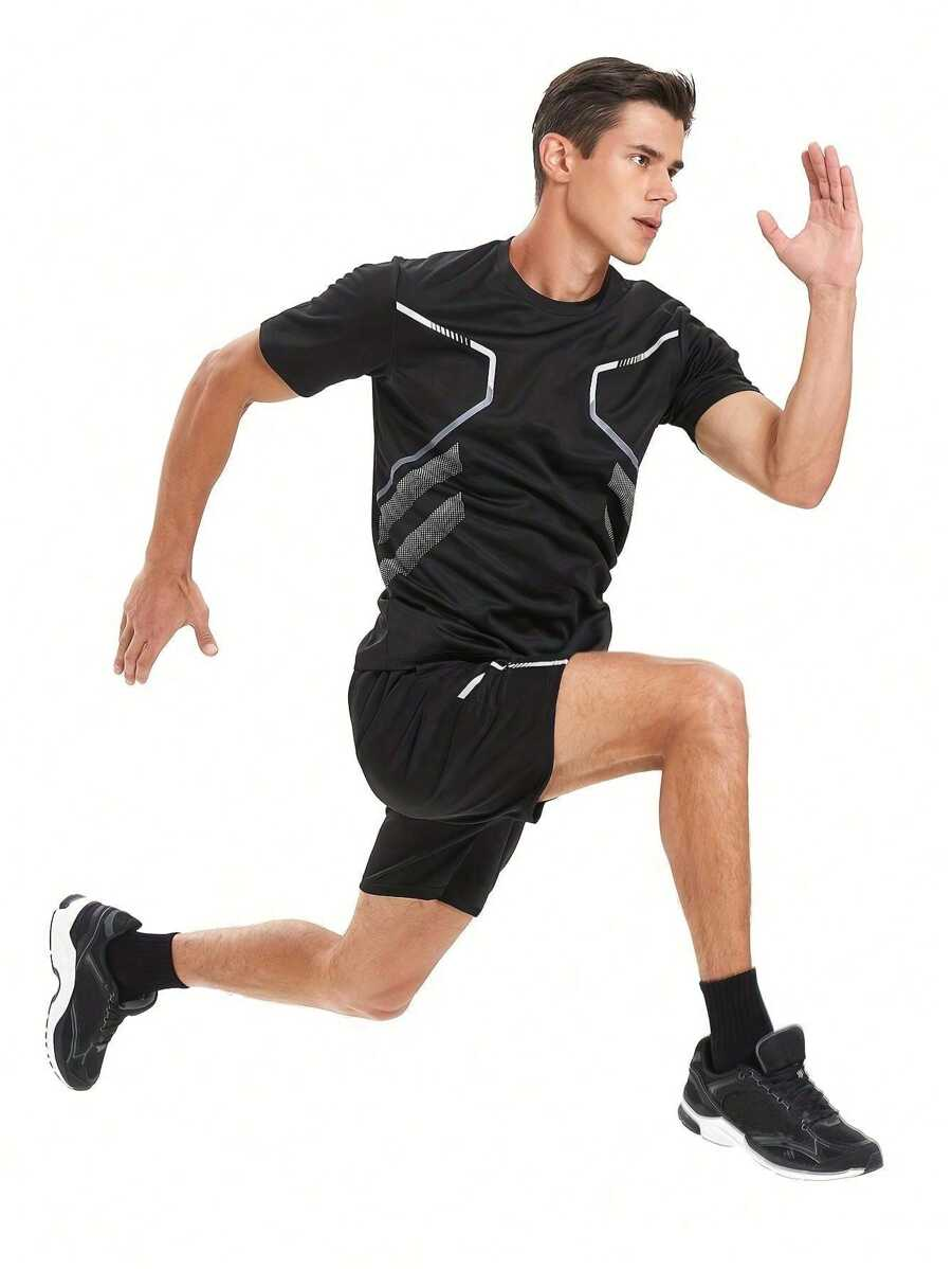 Erkek%20Spor%20Tişört%20Antreman%20Gym%20Polyester%20Erkek%20Sporcu T-shirt%20ŞERİTLİ-TİŞÖRT-Siyah