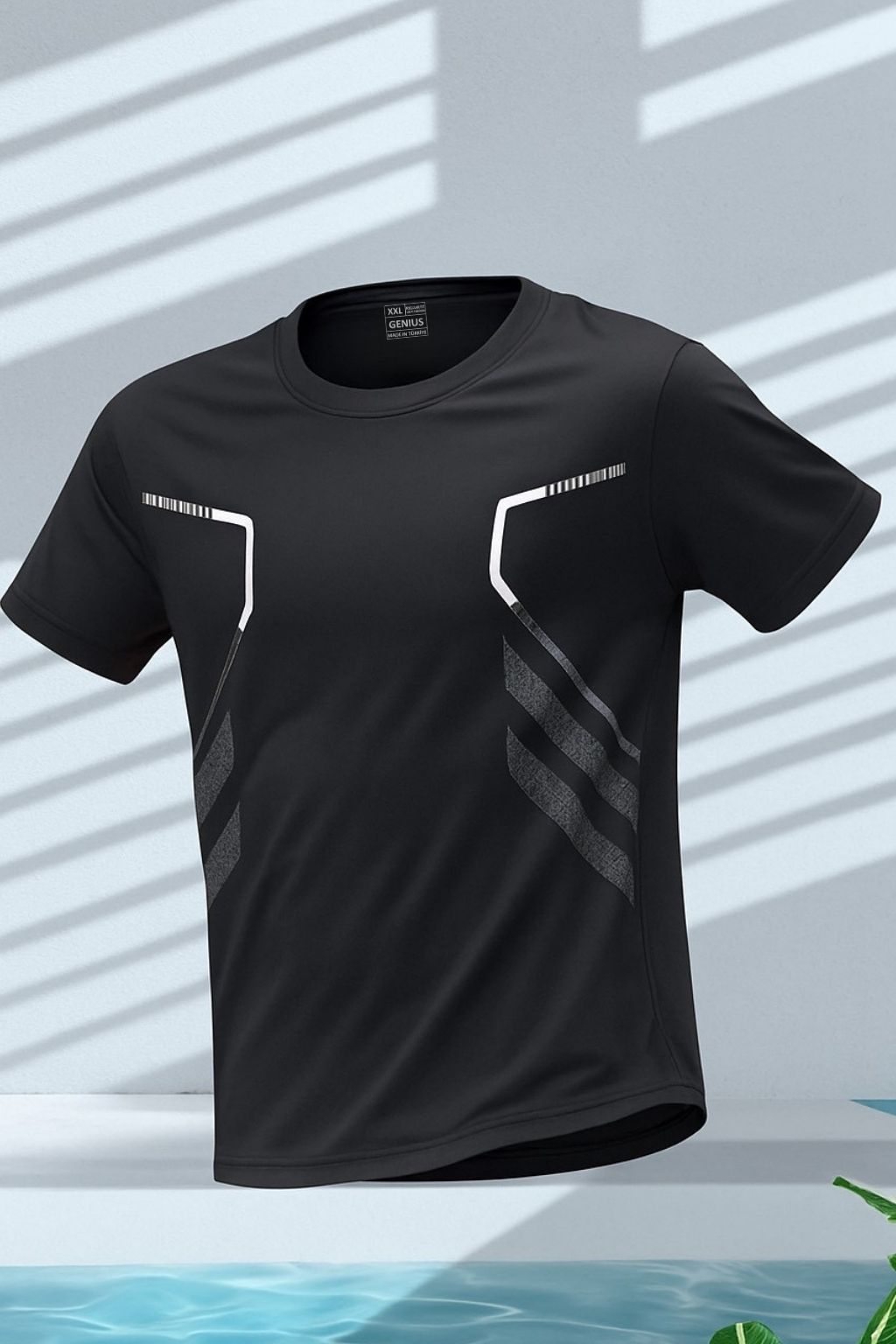 Erkek%20Spor%20Tişört%20Antreman%20Gym%20Polyester%20Erkek%20Sporcu T-shirt%20ŞERİTLİ-TİŞÖRT-Siyah