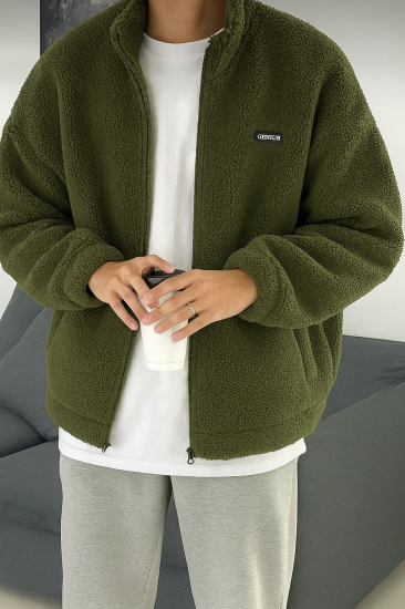 Oversize Peluş Tam Fermuarlı Sweatshirt Peluş İçi Polarlı Sherpa Kumaş Sweatshirt