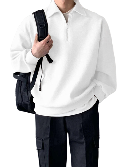 GENIUS STORE Erkek Polo Yaka Oversize Sweatshirt