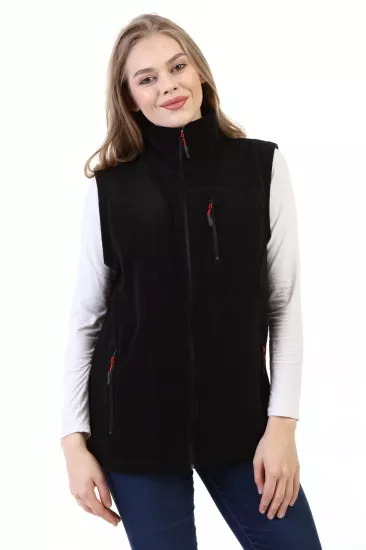 Store Kadın Polar Yelek Tam Fermuarlı Outdoor Spor Yelek 3cepli-Siyah