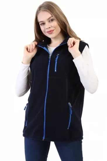 Store Kadın Polar Yelek Tam Fermuarlı Outdoor Spor Yelek 3cepli-Lacivert