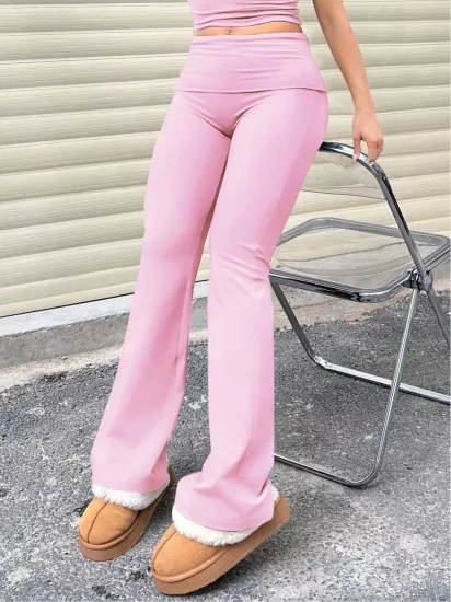 Kadın Pantolon Pamuklu Likralı Süprem Esnek İspanyol Paça Spor ve Günlük Pantolon SÜPREM-PANTOLON-Pembe
