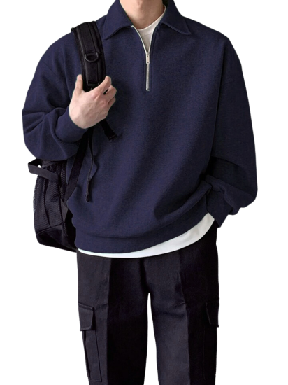 GENIUS STORE Erkek Polo Yaka Oversize Sweatshirt