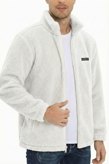 Oversize Peluş Sweatshirt Erkek Polar Sweatshirt Erkek Sweatshirt OVERSIZE-PELUSS-Ekru