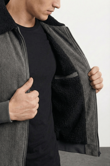 Erkek Kadife Mont Peluş Astarlı Gömlek Yaka Rüzgar Geçirmez Kadife Mont-Füme