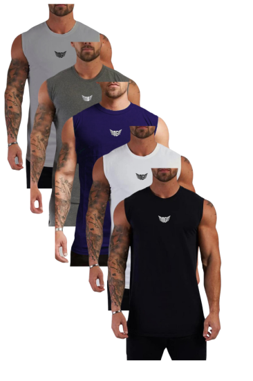 5’li Erkek Nem Emici Hızlı Kuruma Atletik Teknik Performans Sporcu Sıfır Kol T-shirt MG-ATLET5