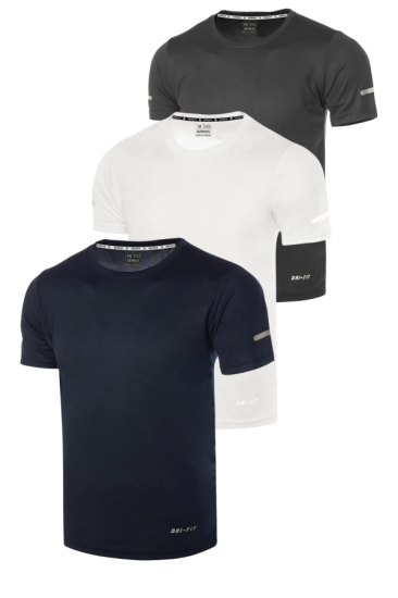 3’lü Erkek Nem Emici Hızlı Kuruma Atletik Teknik Performans Spor T-shirt DRIFIT-KISAKOL3