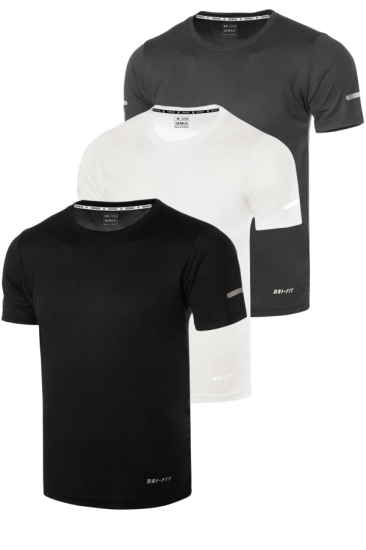 3’lü Erkek Nem Emici Hızlı Kuruma Atletik Teknik Performans Spor T-shirt DRIFIT-KISAKOL3