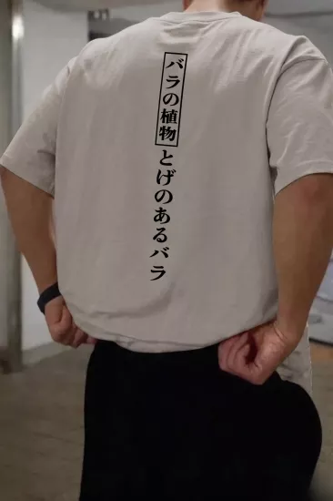 Erkek Tişört Pamuklu Kumaş Sırt Baskılı Tişört Sokak Modası Rahat Kalıp T-shirt-JAPON-GRİ